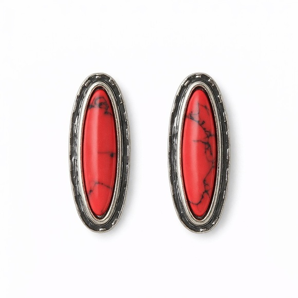 Anthropologie Jewelry - ⚜️ Western Silver and Red Stones Earrings